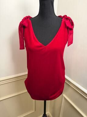 Gibson X Glam Nordstrom Red Velvet V-Neck Tank Top Tie Bow Shoulders Holiday